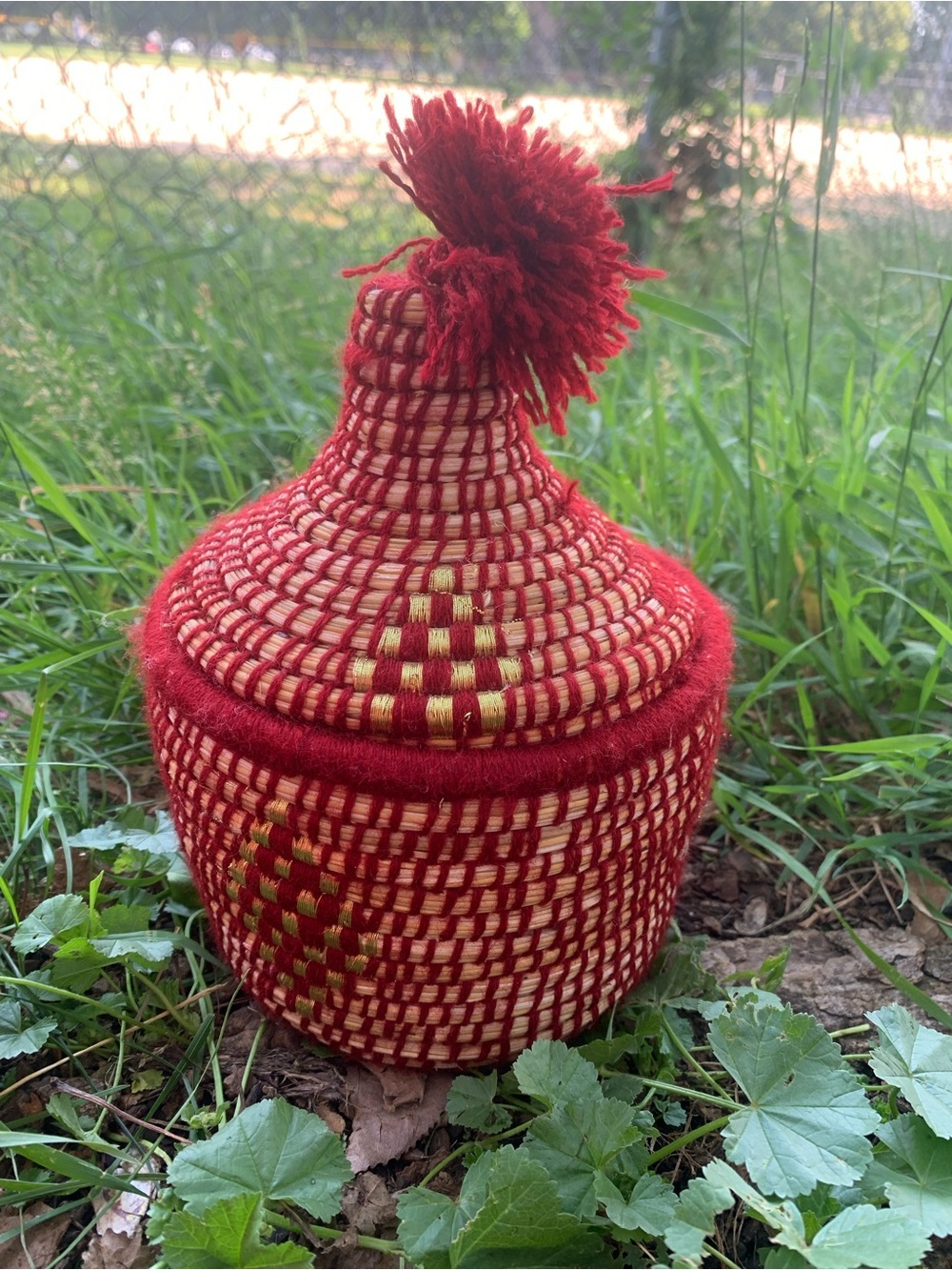 NEW Handwoven red Decorative Storage Basket with Lid
